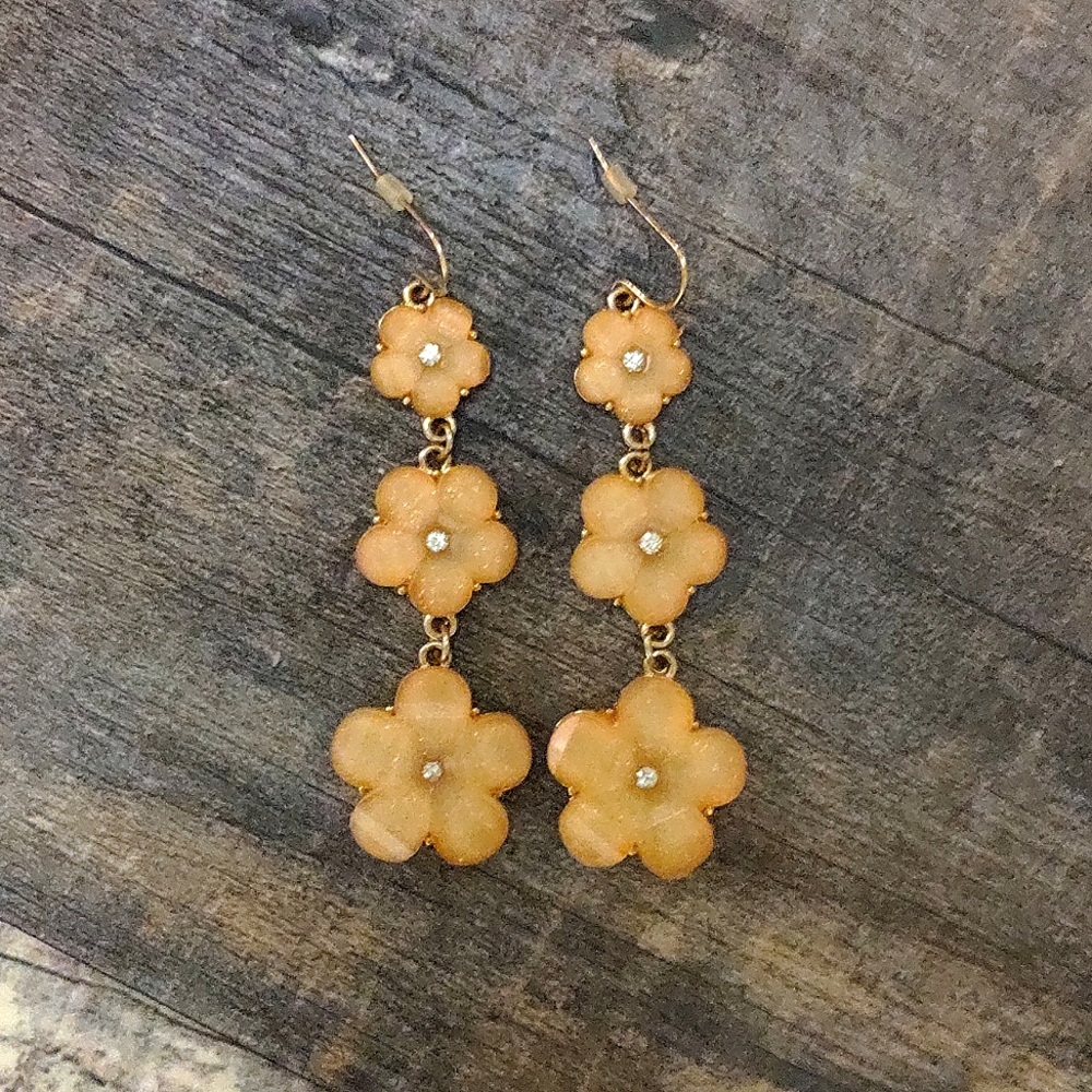 🔖3for$25 Francesca's | Orange Floral Drop Earrings w/Rhinestone Details NWOT